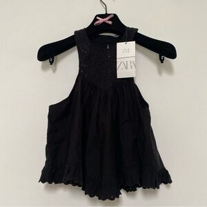 Zara NWT Embroidered Baby Doll Cropped Tank Top S Black